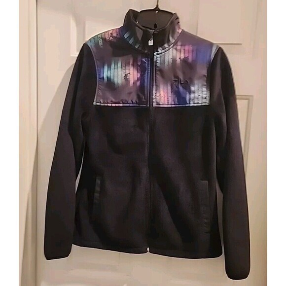 Fila Jackets & Blazers - Fila Jacket Womens XS Black Rainbow Sport Soft Plush Fleece Full Zip Outdoor